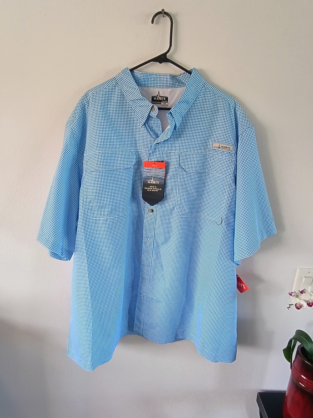Habit Solar Factor UPF 40 Blue Check Fishing Shirt Mens 3XL Vented NWT